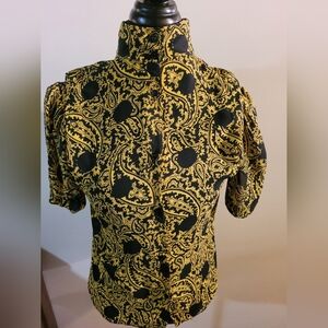 Yellow and Black Polka Dots and Paisley Vintage Blouse With Bishop Sleeve